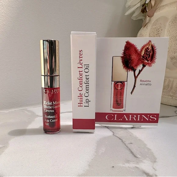 BNIB - Set of 2 Clarins Nourishing Hydrating Mini Lip Comfort Oil in Cherry Red - Picture 8 of 13